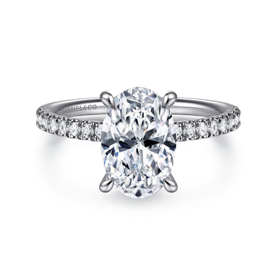 Gabriel - 14K White Gold Oval Hidden Halo Diamond and Engagement Ring
