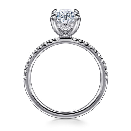 14K White Gold Oval Hidden Halo Diamond and Engagement Ring