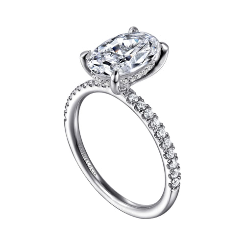 14K White Gold Oval Hidden Halo Diamond and Engagement Ring