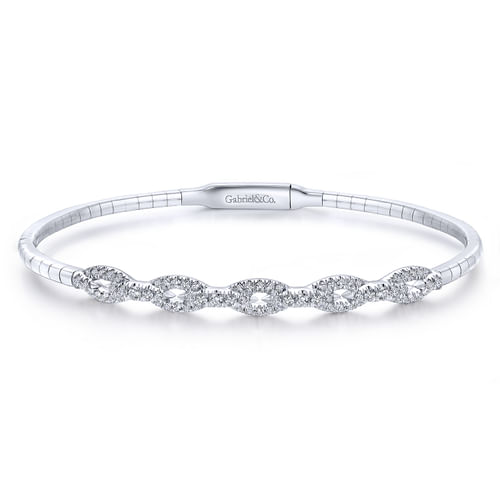 14K White Gold Oval Link Diamond Bangle