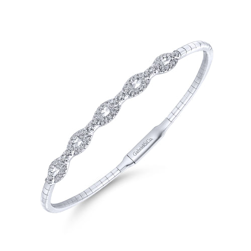 14K White Gold Oval Link Diamond Bangle