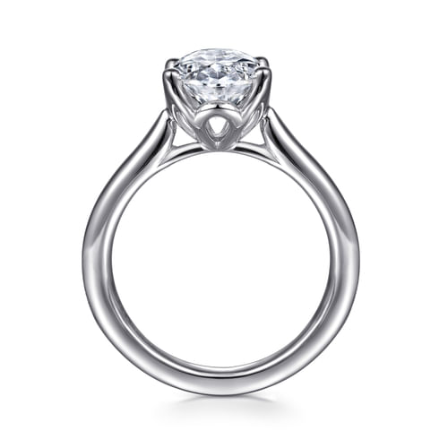 14K White Gold Oval Lotus Diamond Engagement Ring