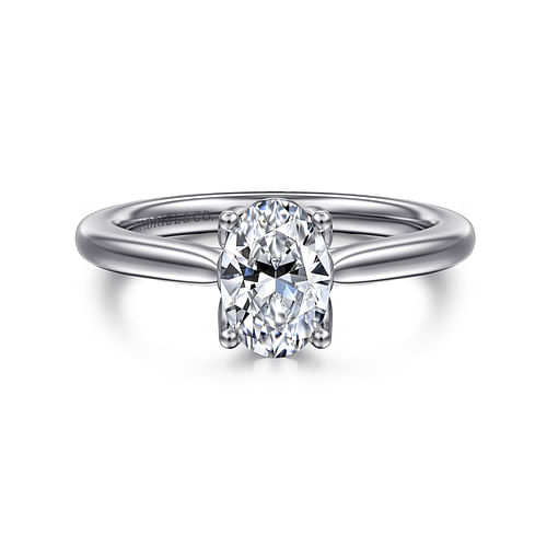 14K White Gold Oval Lotus Diamond Engagement Ring
