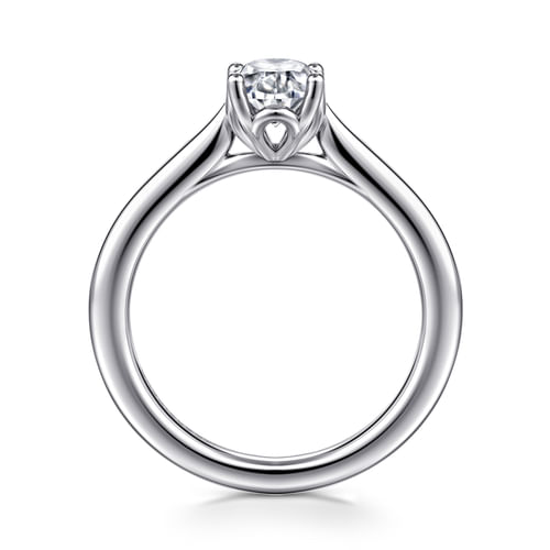14K White Gold Oval Lotus Diamond Engagement Ring