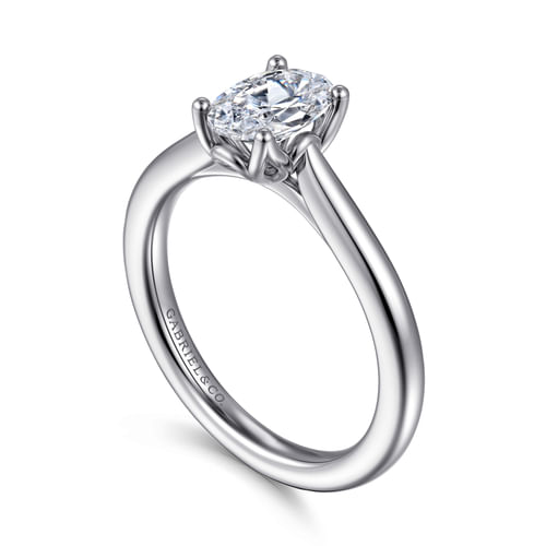 14K White Gold Oval Lotus Diamond Engagement Ring