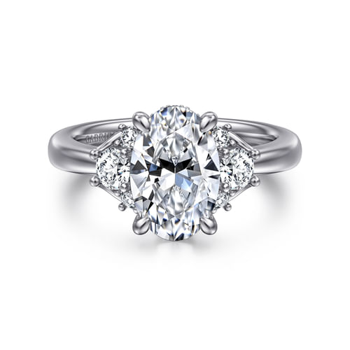 14K White Gold Oval Lotus Diamond Engagement Ring