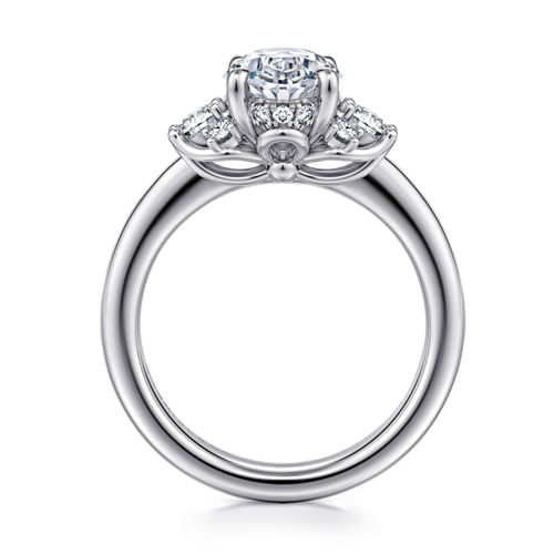 14K White Gold Oval Lotus Diamond Engagement Ring