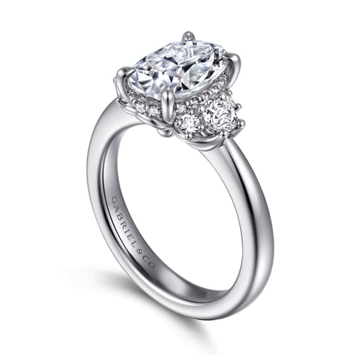 14K White Gold Oval Lotus Diamond Engagement Ring