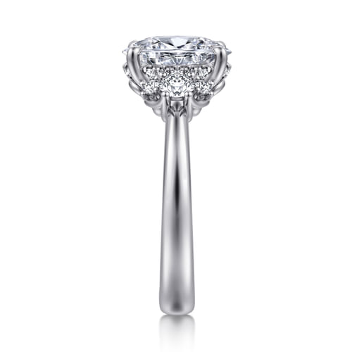 14K White Gold Oval Lotus Diamond Engagement Ring