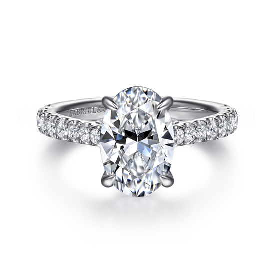 Gabriel - 14K White Gold Oval Lotus Diamond Engagement Ring
