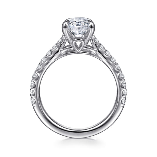 14K White Gold Oval Lotus Diamond Engagement Ring angle 2