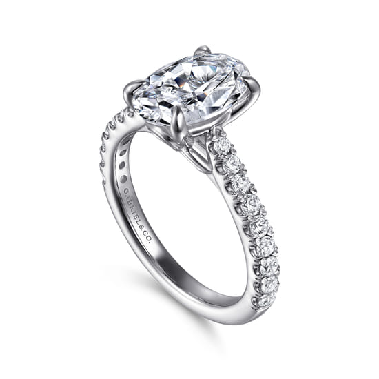 14K White Gold Oval Lotus Diamond Engagement Ring angle 3