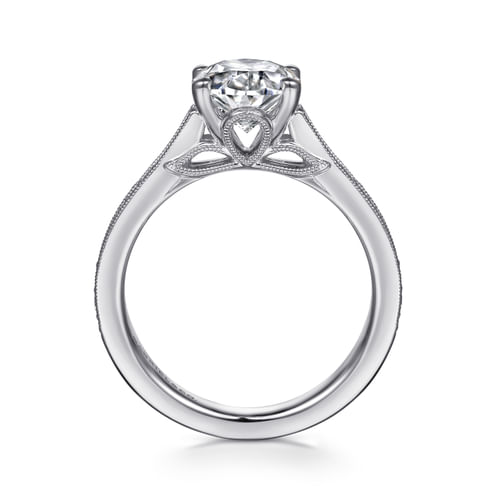 14K White Gold Oval Lotus Diamond Engagement Ring