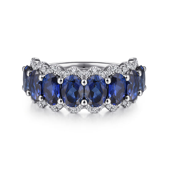 14K White Gold Oval Sapphire and Diamond Anniversary Band