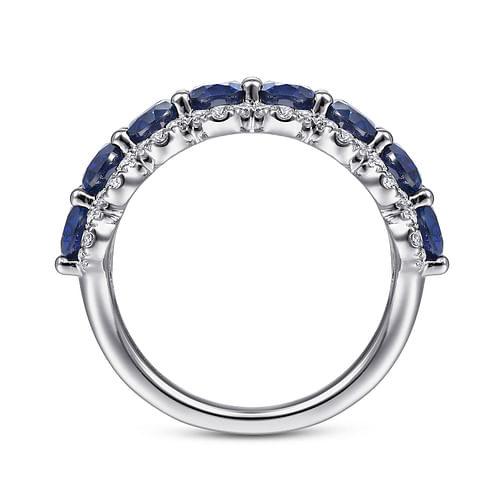 14K White Gold Oval Sapphire and Diamond Anniversary Band