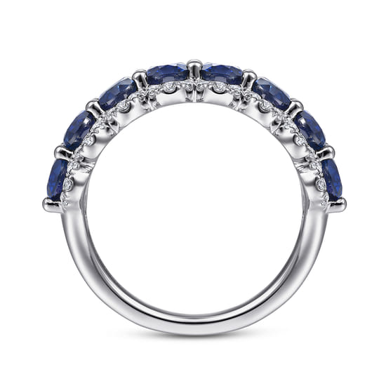 14K White Gold Oval Sapphire and Diamond Anniversary Band angle 2