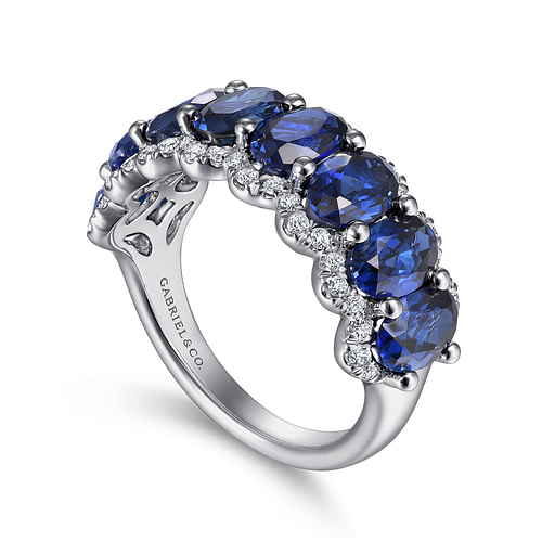 14K White Gold Oval Sapphire and Diamond Anniversary Band