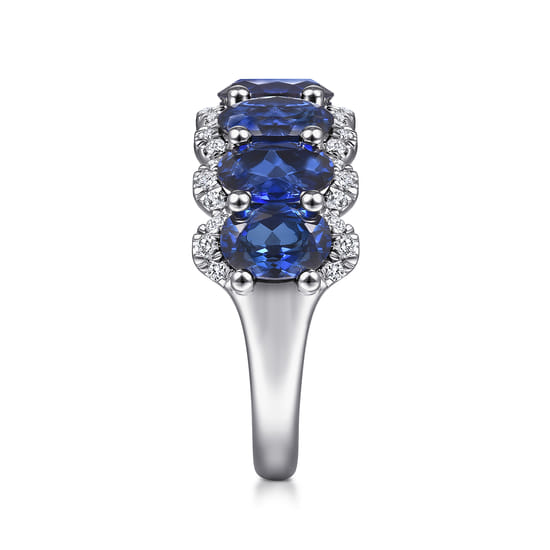 14K White Gold Oval Sapphire and Diamond Anniversary Band angle 4