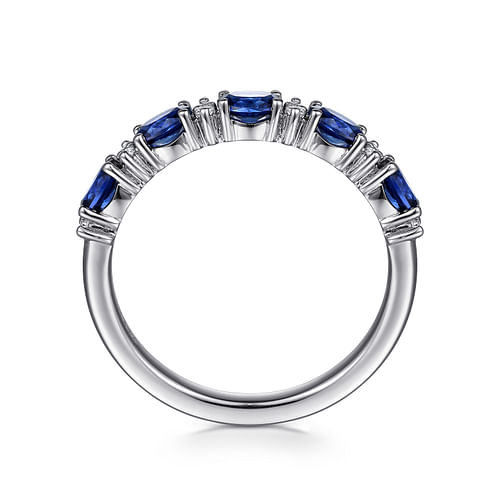 14K White Gold Oval Sapphire and Diamond Anniversary Band