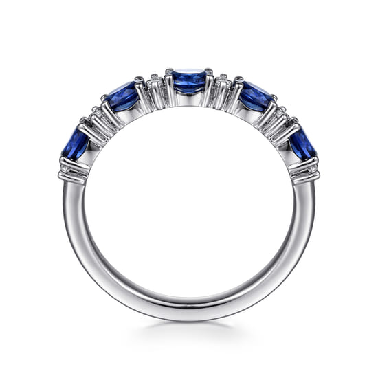 14K White Gold Oval Sapphire and Diamond Anniversary Band angle 2