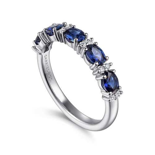 14K White Gold Oval Sapphire and Diamond Anniversary Band