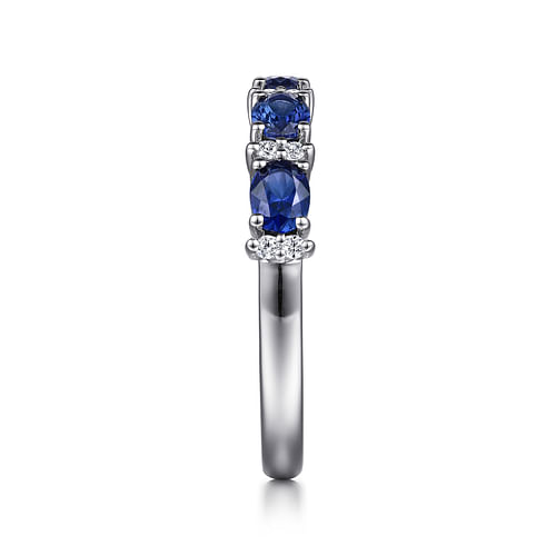 14K White Gold Oval Sapphire and Diamond Anniversary Band