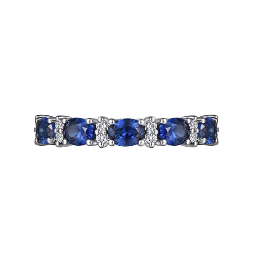 14K White Gold Oval Sapphire and Diamond Anniversary Band