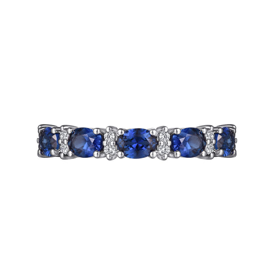 14K White Gold Oval Sapphire and Diamond Anniversary Band angle 6
