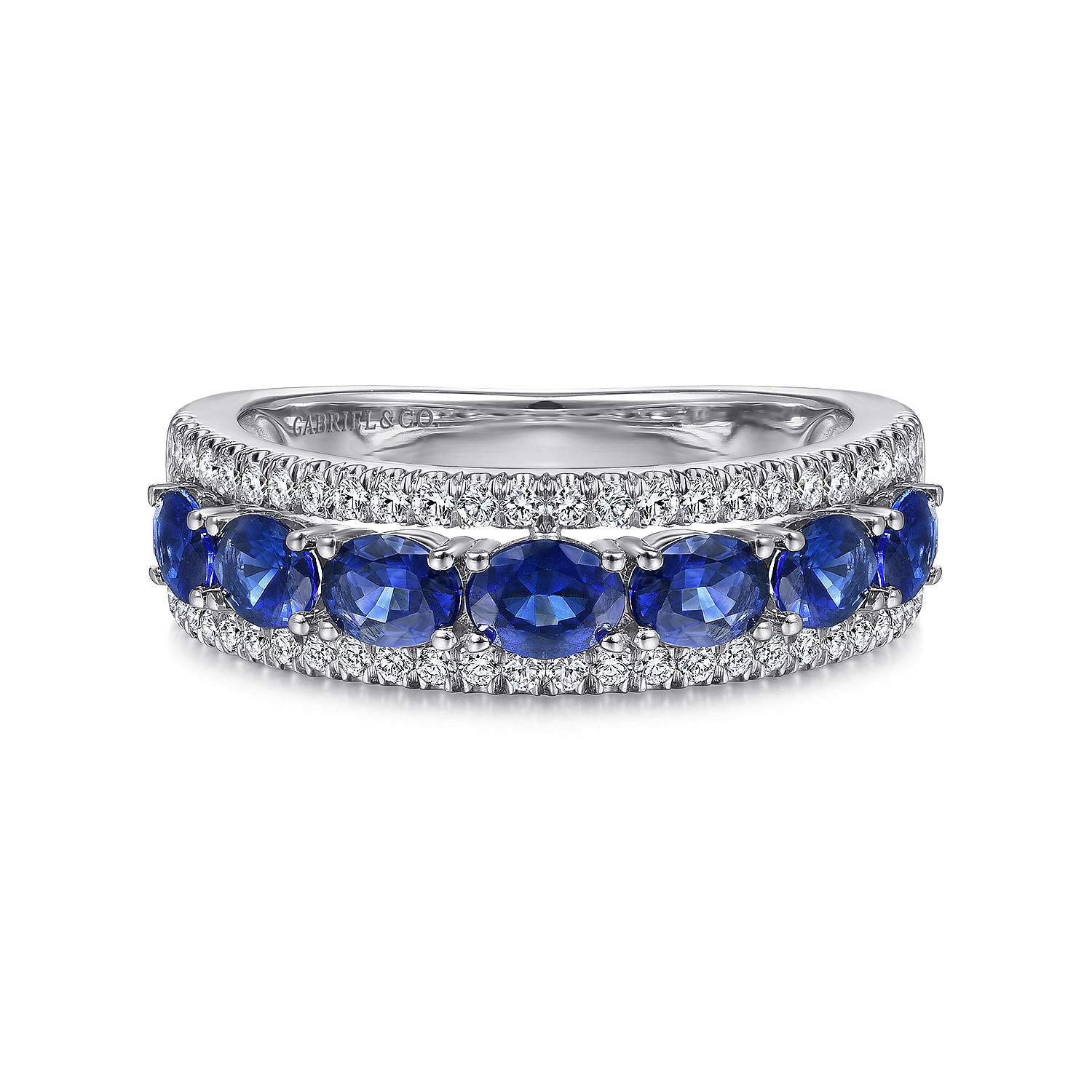 14K White Gold Oval Sapphire and Diamond Band