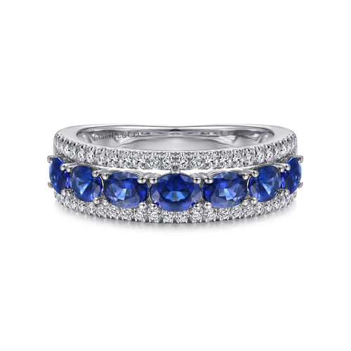 14K White Gold Oval Sapphire and Diamond Band