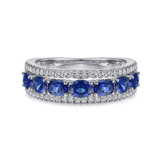 Gabriel - 14K White Gold Oval Sapphire and Diamond Band