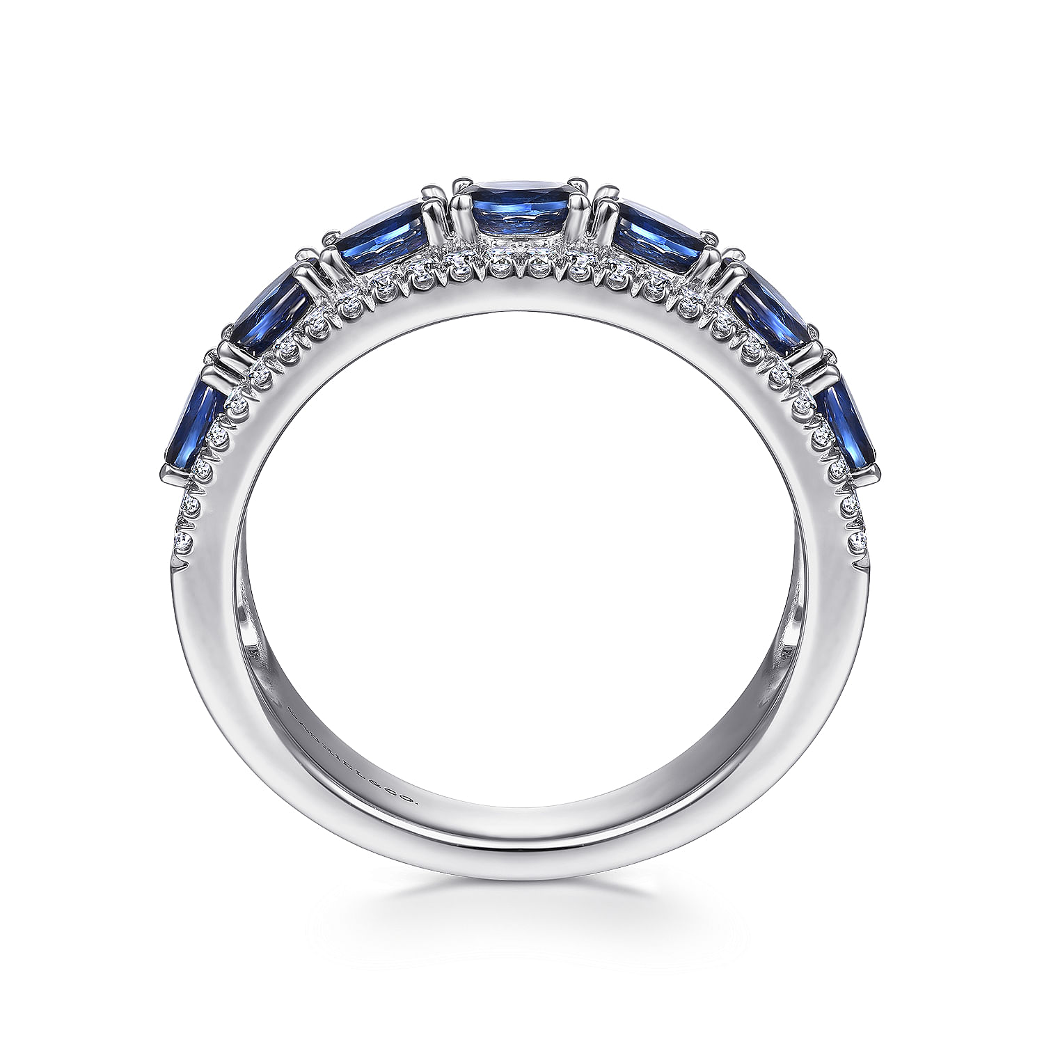 14K White Gold Oval Sapphire and Diamond Band