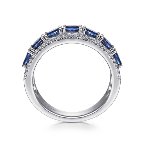 14K White Gold Oval Sapphire and Diamond Band