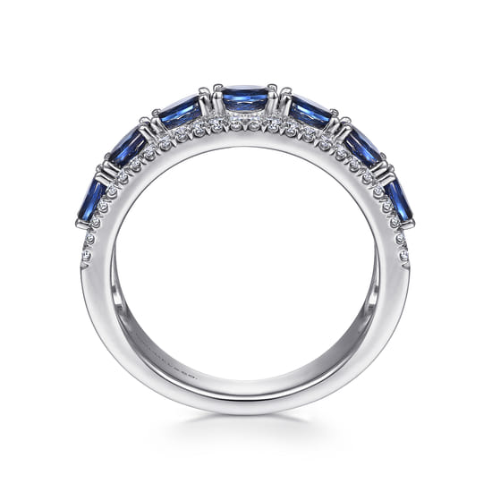 14K White Gold Oval Sapphire and Diamond Band angle 2
