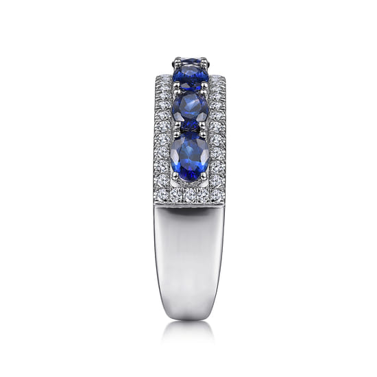 14K White Gold Oval Sapphire and Diamond Band angle 4