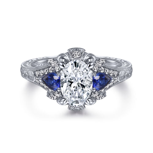 14K White Gold Oval Sapphire and Diamond Engagement Ring