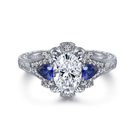 Gabriel - 14K White Gold Oval Sapphire and Diamond Engagement Ring