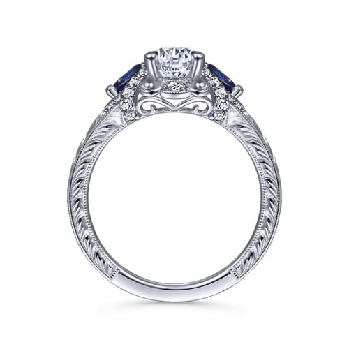 14K White Gold Oval Sapphire and Diamond Engagement Ring