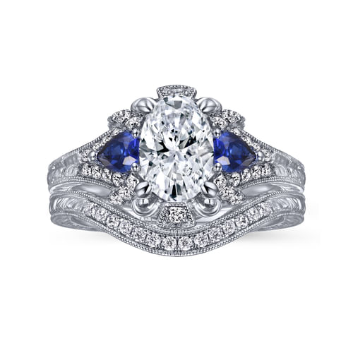 14K White Gold Oval Sapphire and Diamond Engagement Ring