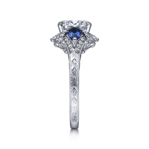 14K White Gold Oval Sapphire and Diamond Engagement Ring