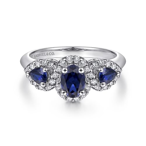14K White Gold Oval Sapphire and Diamond Engagement Ring
