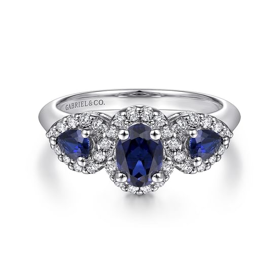 Gabriel - 14K White Gold Oval Sapphire and Diamond Engagement Ring