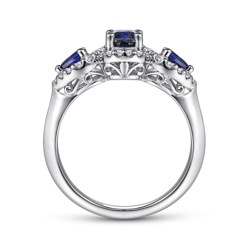 14K White Gold Oval Sapphire and Diamond Engagement Ring