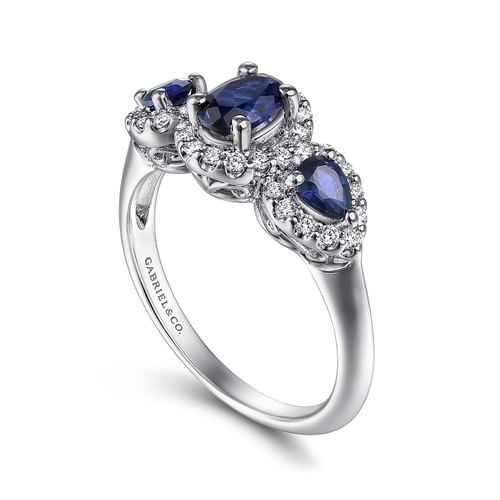 14K White Gold Oval Sapphire and Diamond Engagement Ring