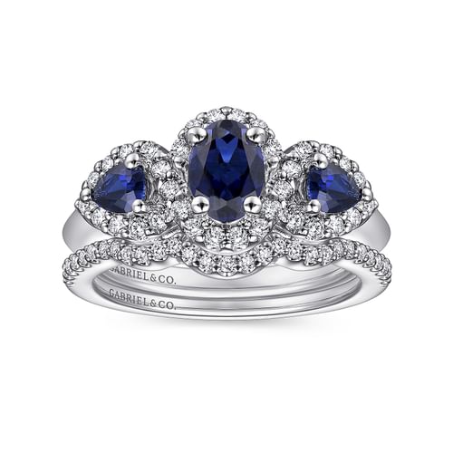 14K White Gold Oval Sapphire and Diamond Engagement Ring