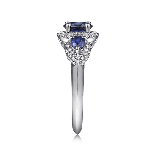 14K White Gold Oval Sapphire and Diamond Engagement Ring