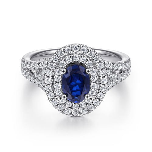14K White Gold Oval Sapphire and Diamond Engagement Ring