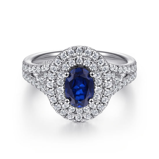 Gabriel - 14K White Gold Oval Sapphire and Diamond Engagement Ring