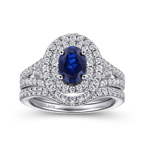 14K White Gold Oval Sapphire and Diamond Engagement Ring