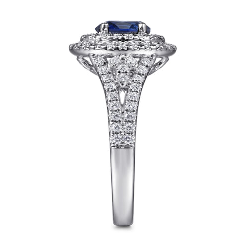 14K White Gold Oval Sapphire and Diamond Engagement Ring